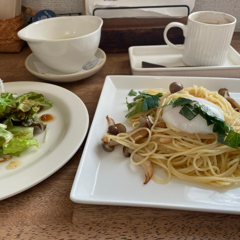 ランチセット　ゆず胡椒パスタ　サラダ　スープ　ドリンク　豆乳プリン(ラポカフェ)