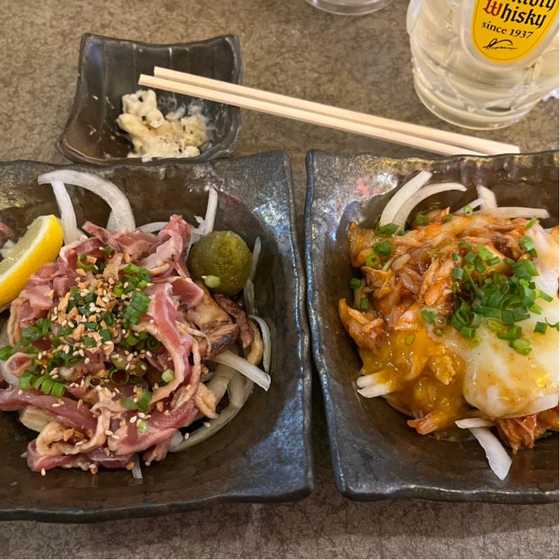 キムチユッケ、地鶏タタキ(高松エナジースタンド 一商店)