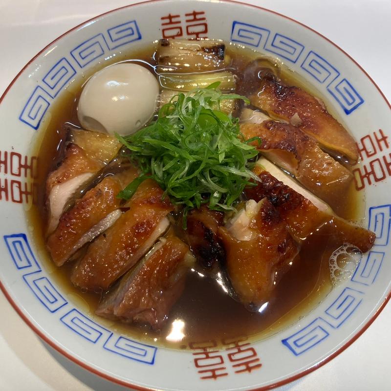 ねぎまそば2 +さつま鶏"黒王"モモ醤油焼き+味玉アローカナ(上方レインボー)