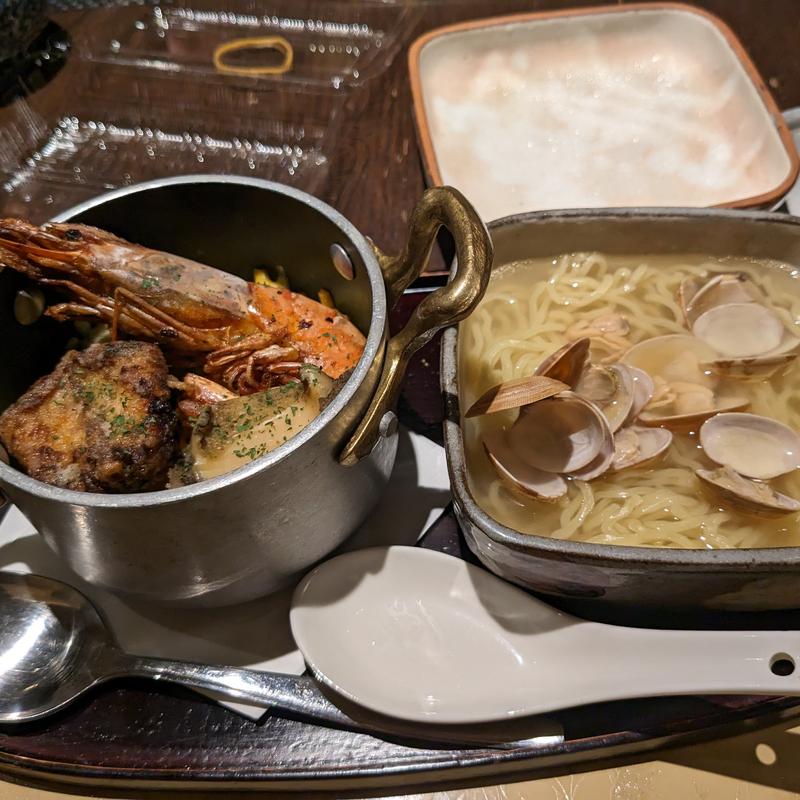 一口ラーメン、赤えび・トラフグ・蒸しあわびのリゾット風(さ行)