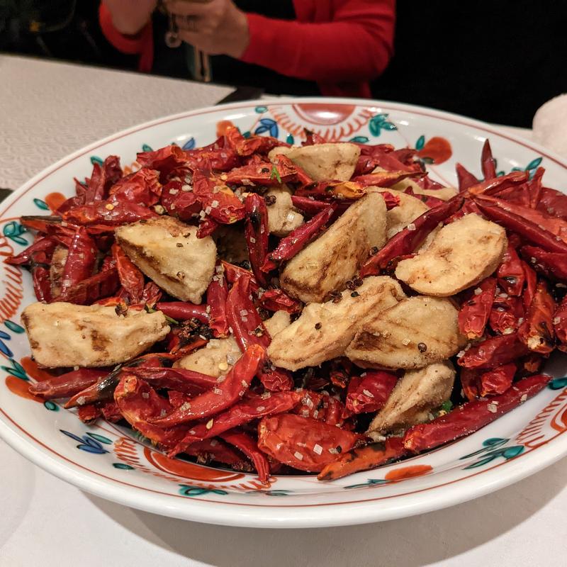 ナスの唐揚げ山椒唐辛子(赤坂 桃の木)