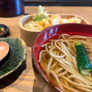 小海老とイカの天丼とお蕎麦のセット(土山人 阪神梅田店)