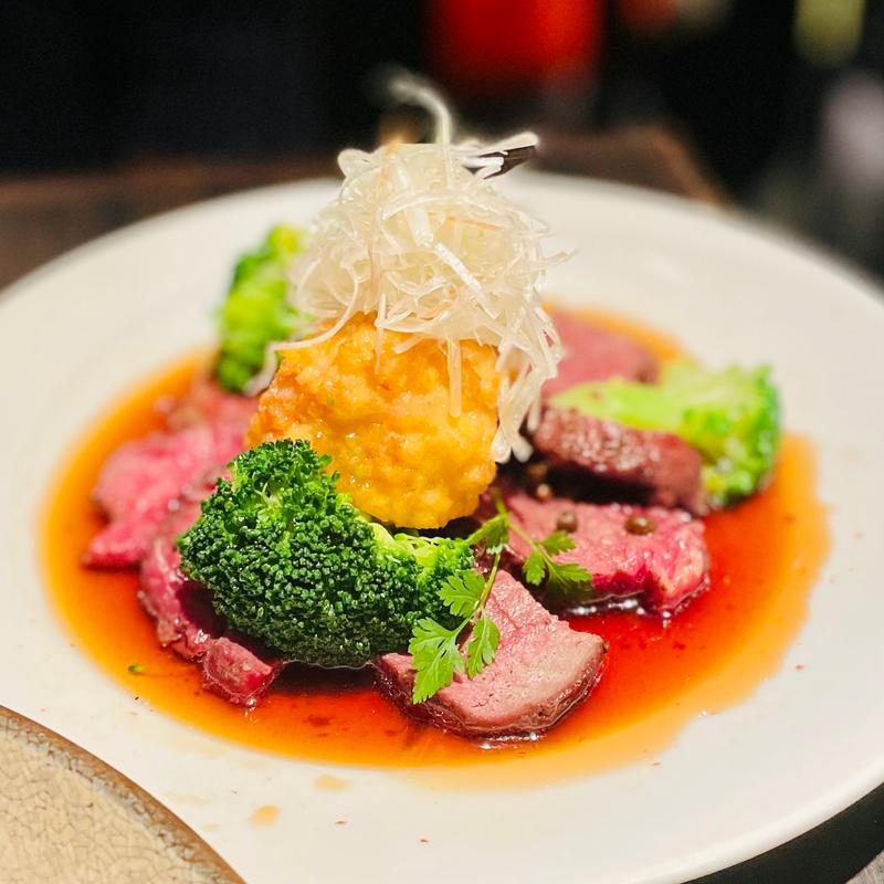 牛ヒレ肉と海老真丈山椒焼き(俺の割烹 銀座本店)