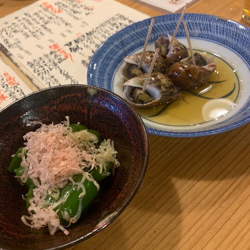 おばんざい／じゃこ万願寺／ばい貝のうま煮(ここら屋 先斗町店)