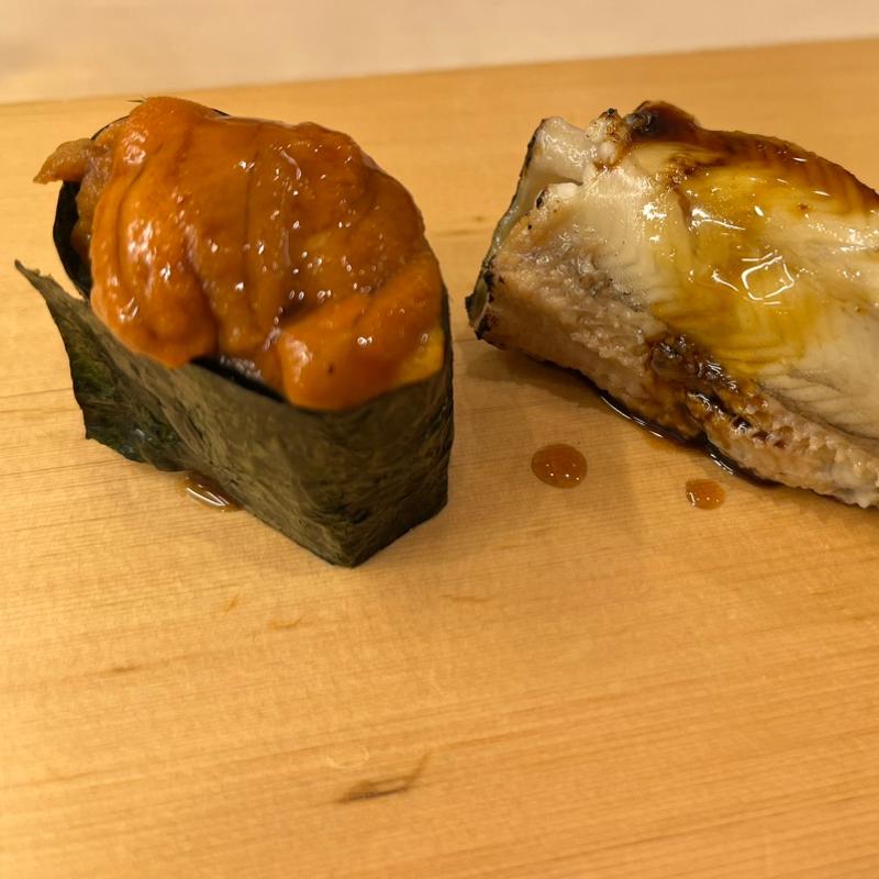 穴子、ウニ(鮨屋とんぼ 新栄本店)