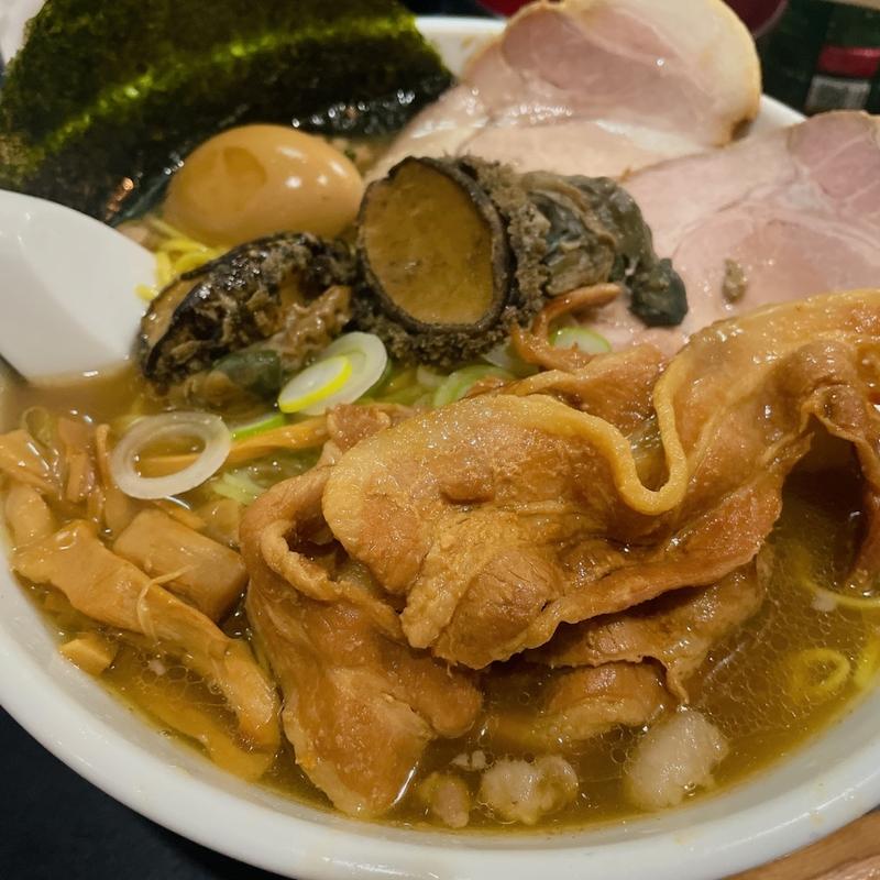 100SPラーメン蝦夷鮑15kg大盛り、つけ玉、鮑トッピング(一条流がんこ総本家分家荒木町)