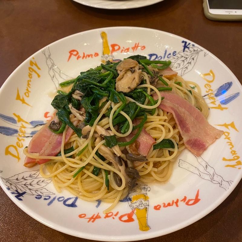 ベーコンしめじほうれん草スパゲッティ(そふりっと)
