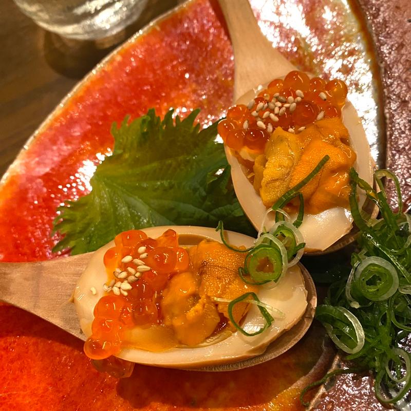 半熟煮玉子と生雲丹・イクラ(寿司 なかご 心斎橋)