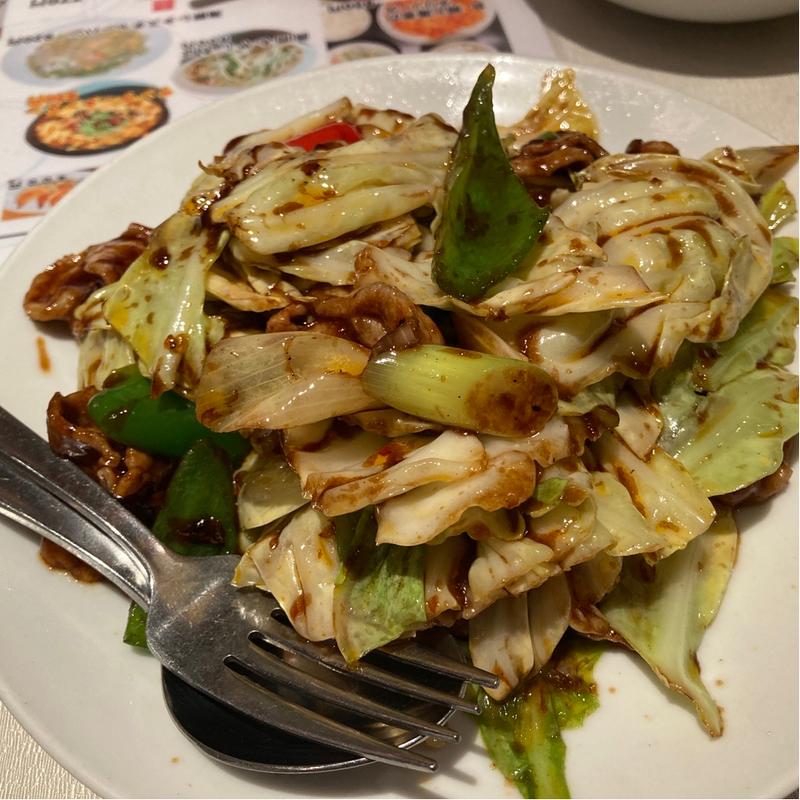 豚肉の薄切りとキャベツの甘味噌辛し炒め(天天)