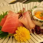 前菜、あん肝甘酢、紅葉漬け、いくら(あづま荘)