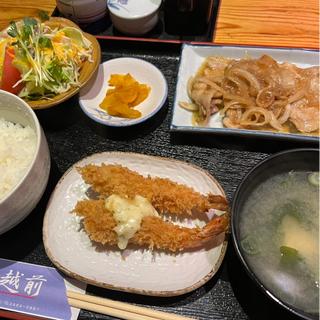 生姜焼き海老フライ定食