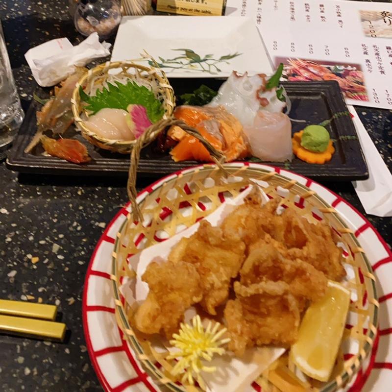 刺身盛合せ、ザンギ(ゆめぜん　)