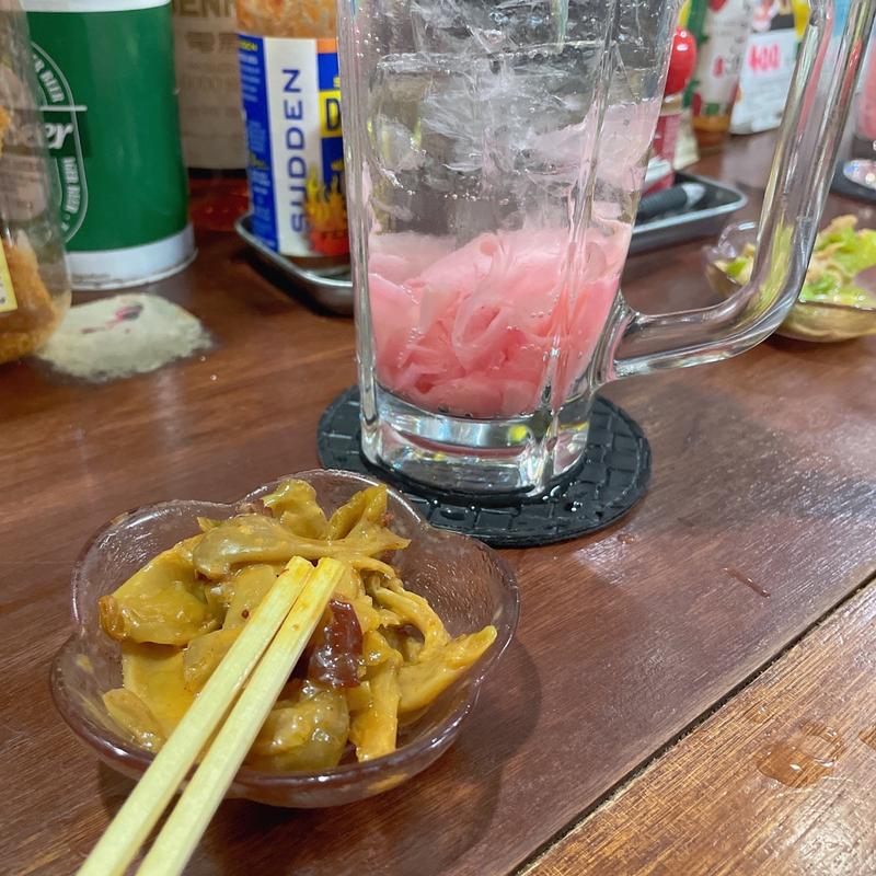 ザーサイとガリ酎ハイ(立ち飲み居酒屋 ドラム缶 京都河原町店)