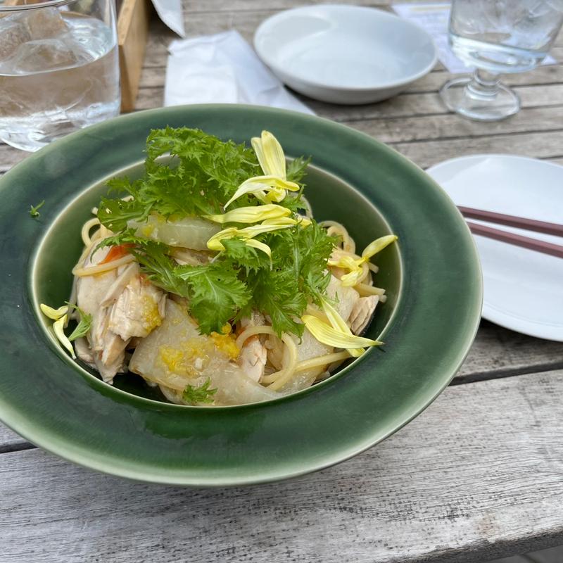 寒ブリと聖護院かぶら、わさび菜のアーリオオーリオ(バードツリー)