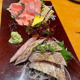 太刀魚の刺身炙り&金目鯛の刺身(日本海庄や 月島店 （にほんかいしょうや）)