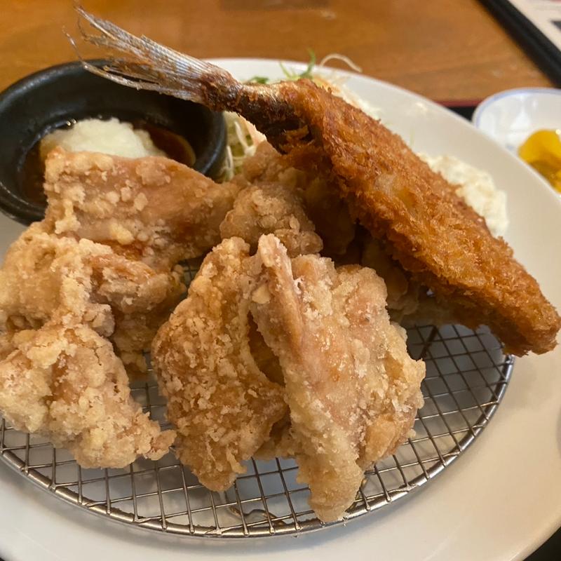 唐揚げ&アジフライ定食（唐揚げ3個）(いまここ和食 武屋食堂 北目町店)