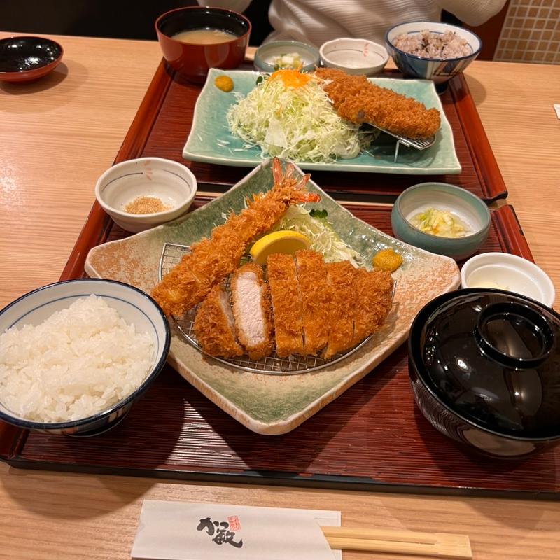 天然車海老とロースかつ定食(かつ敏 かごはら店)