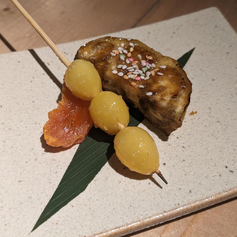 京都白ナス、銀杏、炙り干し柿(鳥はん 麻布十番店)