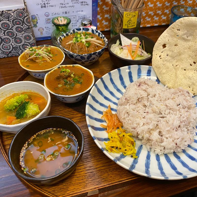 鰯のつみれカレー定食+チキンカレー+ポークビンダルー(深川インド月と亀)