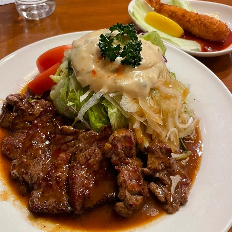 照り焼きステーキ　エビフライ(サラダの店 サンチョ 河原町本店)