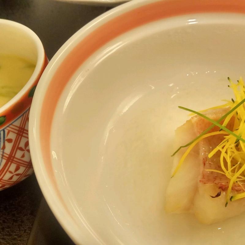 温物。吉次の蕪みぞれ、針南瓜、芽葱(あづま荘)