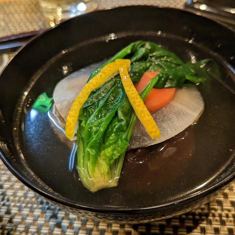 鴨つくね・玄米餅お雑煮仕立て(割烹　船生 )