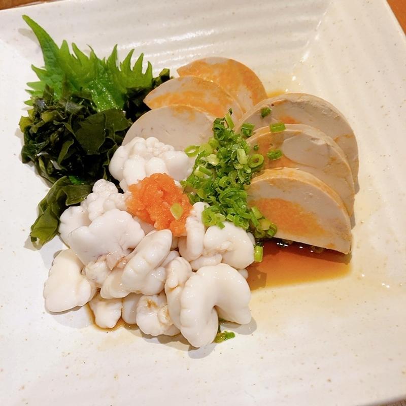 生白子とあん肝の合盛り(かき小屋 豊丸水産 広島本通り店)