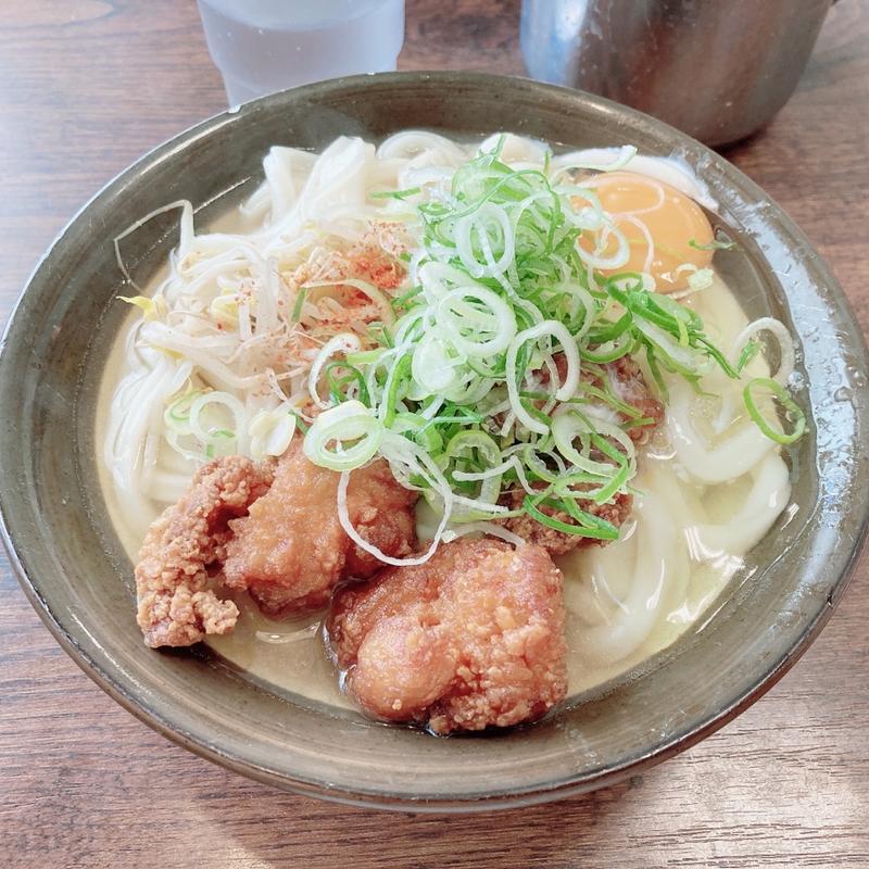 唐揚げうどん+たまご(牧のうどん 空港店)