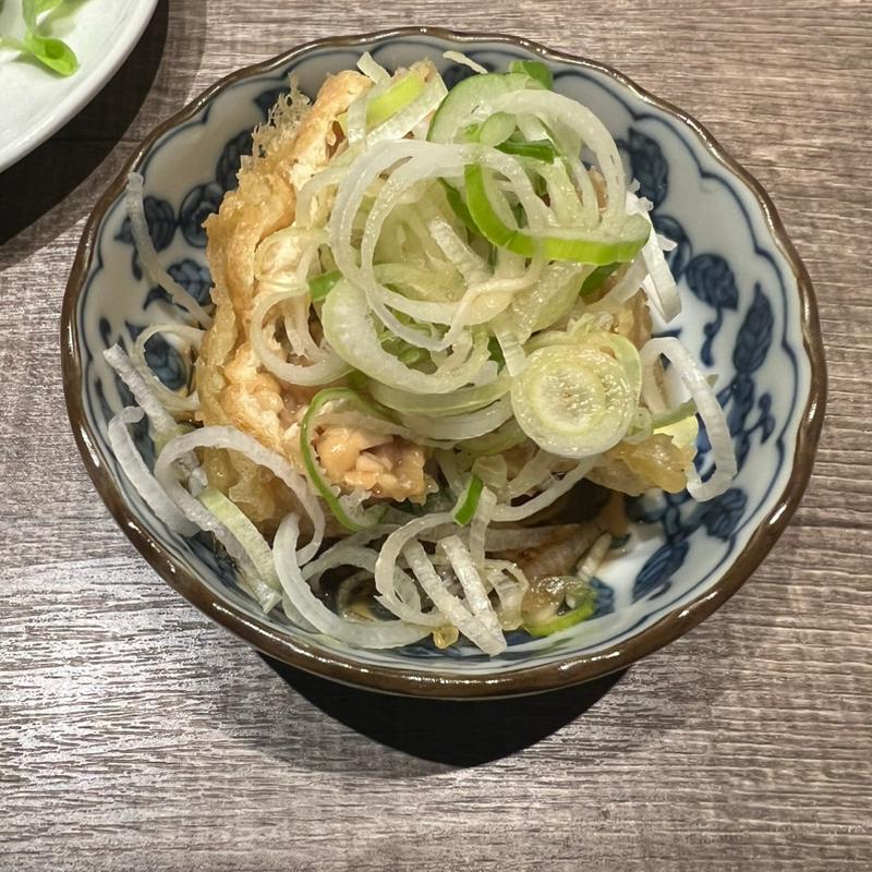 納豆巾着ねぎぶっかけ天(天ぷらと寿司酒場 新天家-しんてんち- 長岡店)