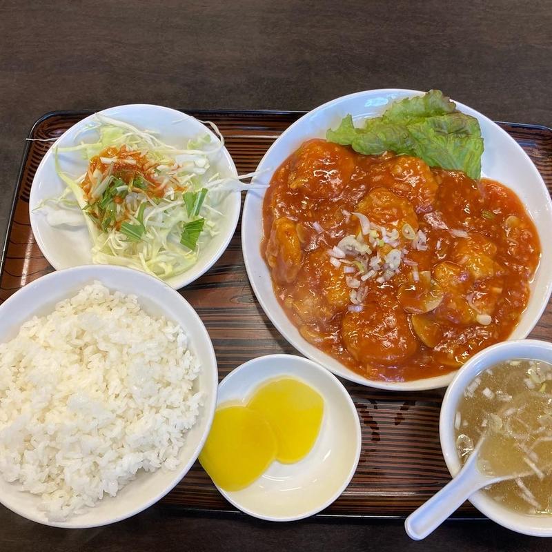 海老チリソース定食(中国飯店 泰陽楼 東三番町店)