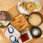 小さな穴子重と牡蠣の天ぷら・刺身定食
