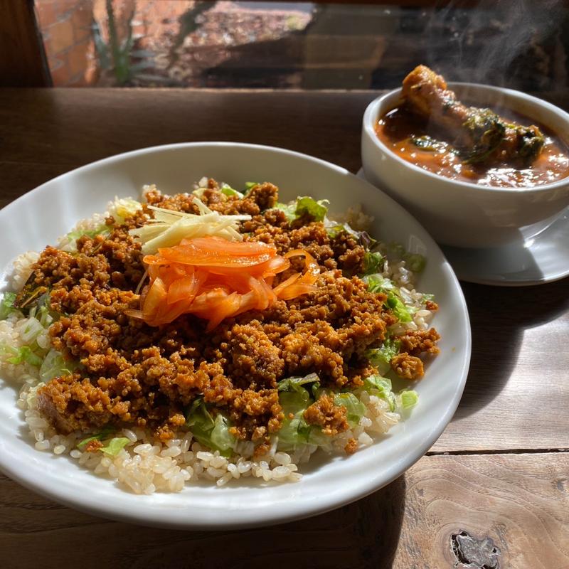 チキンとほうれん草のカレー+キーマカレー(ライオンシェア)