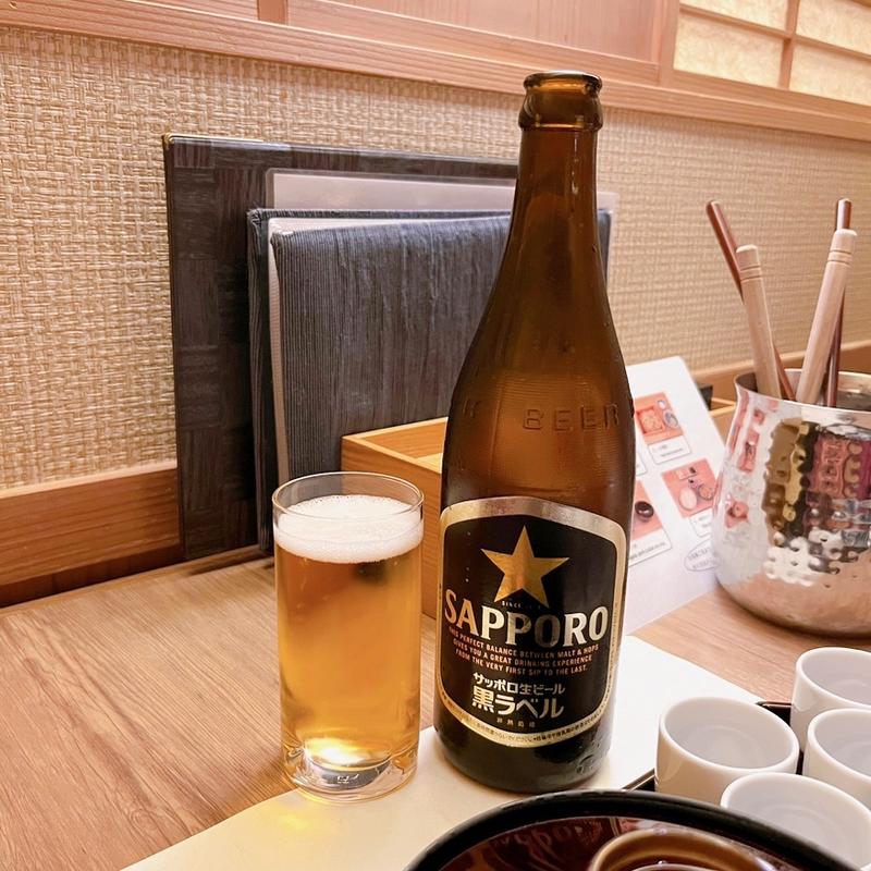 ビールサッポロ黒ラベル中瓶(湯けむりの宿 雪の花)