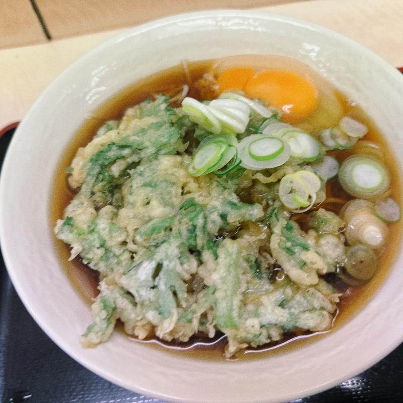 春菊天そば、生卵(天花そば )