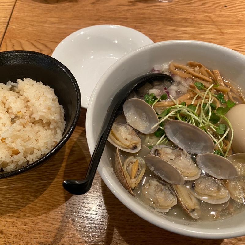 追い貝だしらぁ麺+味玉(貝だしらぁ麺と鶏白湯らぁ麺ふじを)