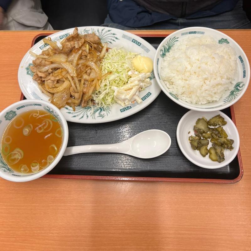 生姜焼き定食、大盛(日高屋 学芸大学駅前店)