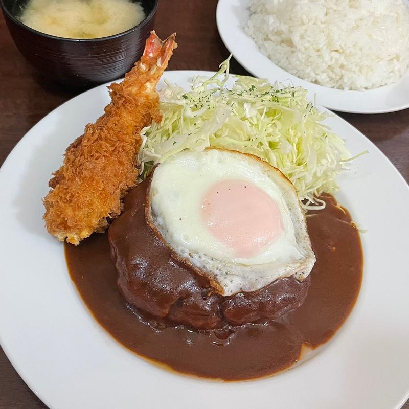 ハンバーグ+エビフライ(洋食 KOBAYA)