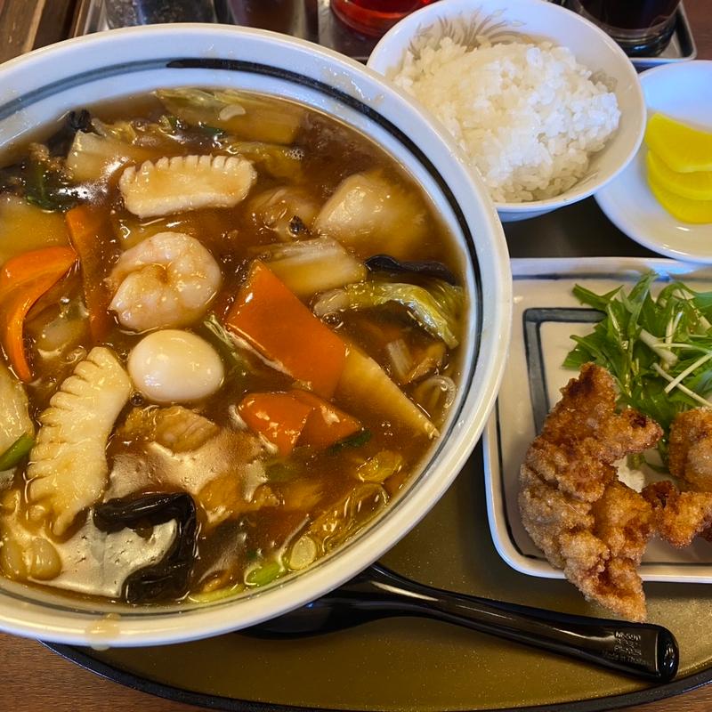 五目うま煮めん唐揚げセット(三宝亭 与野本町店 （サンポウテイ）)