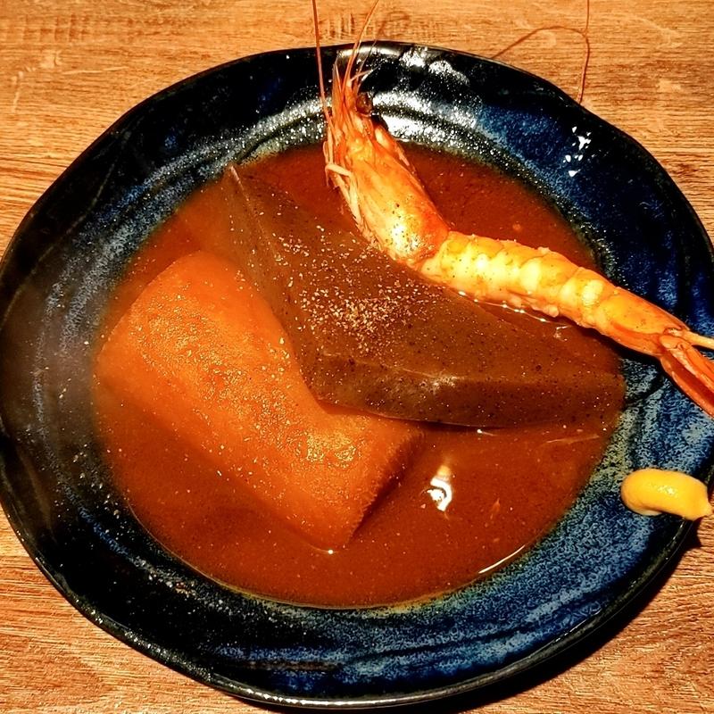 海老味噌おでん(海老  こんにゃく  大根)(串あげ草馬)