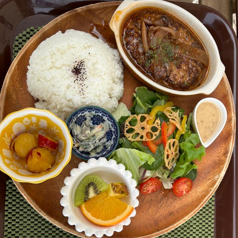 煮込みハンバーグと新鮮野菜のサラダ(レストラン L.grow+ 泉南店)