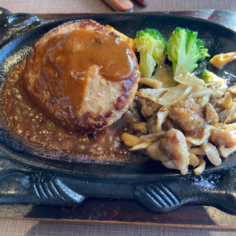 ハンバーグ＆切り落としビーフソテーランチ(ステーキハウス フォルクス 市川ニッケ店)