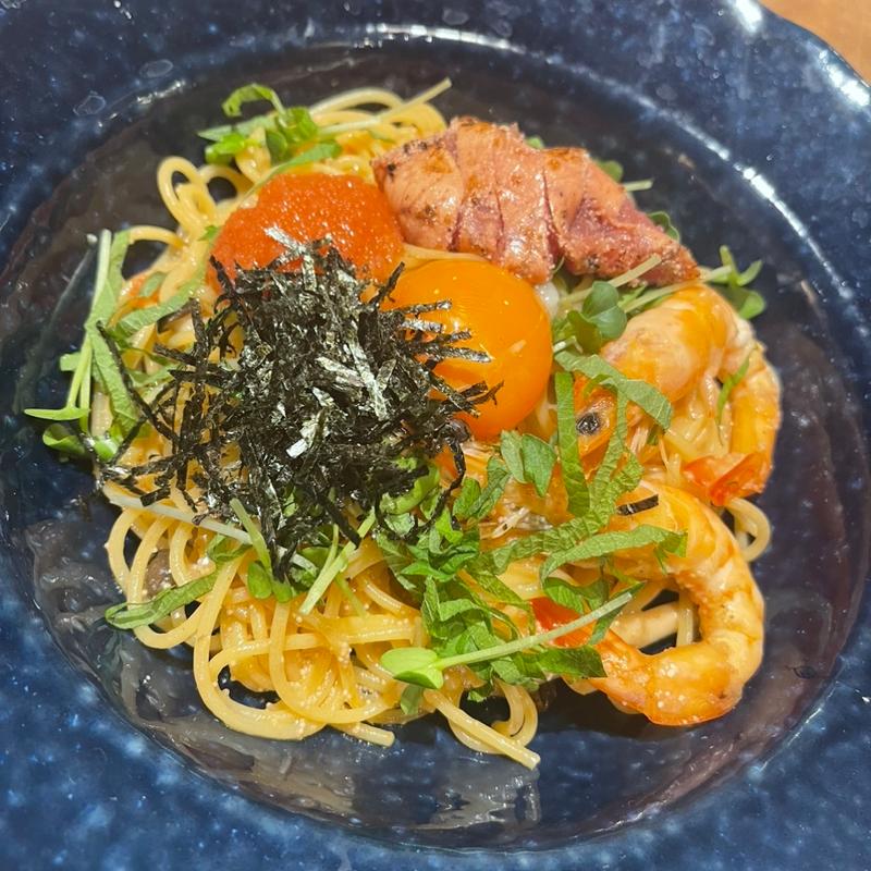 創作和風パスタ 炙り明太子と有頭エビ～さっぱり野菜だしを添えて～(ジョリーパスタ 三木店)