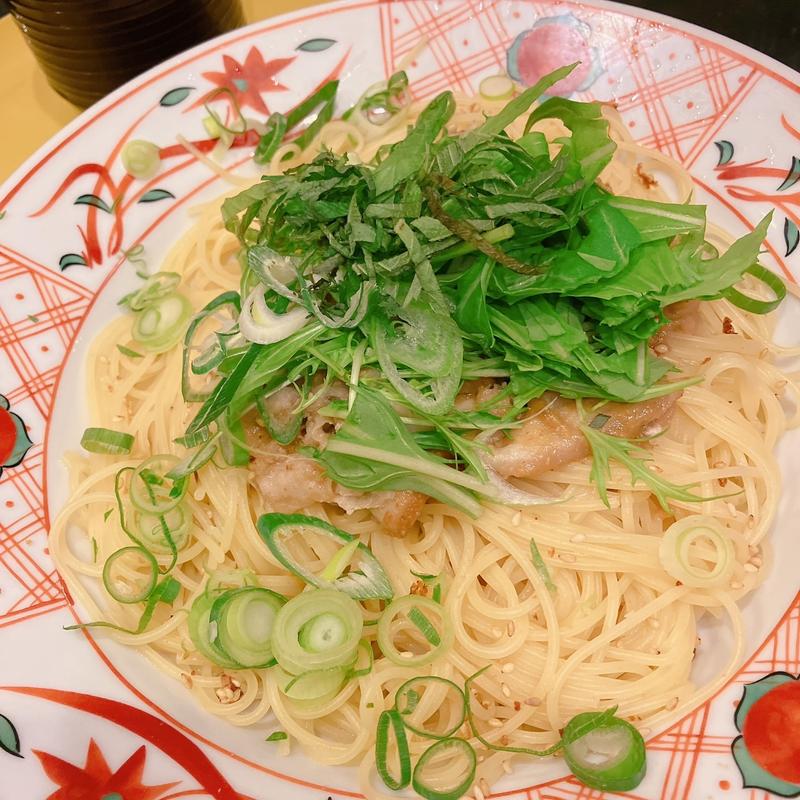  京のもち豚のしゃぶしゃぶとたっぷり京野菜のごまだれ風味(京風スパゲッティー 先斗入ル 新宿サブナード店)