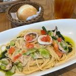 明太子とイカのジェノベーゼパスタ