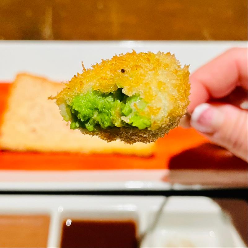 季節の串カツ10本コース　グリーンピースのコロッケ(串カツとワインの店 燈（Tou）)