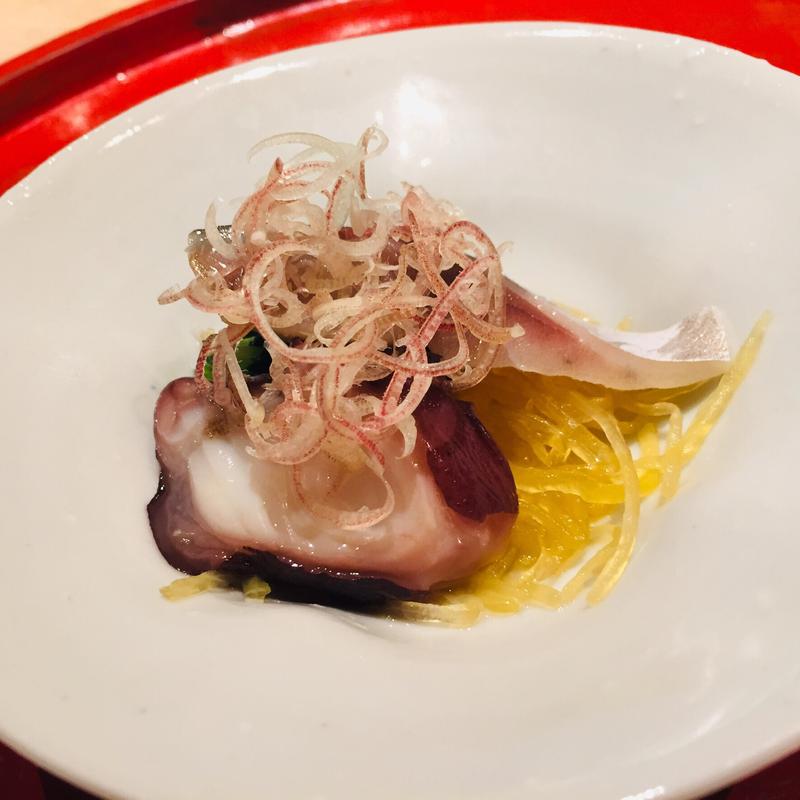 向付 鯖と蛸の南瓜素麺 酢の物仕立て(妙見温泉石原荘・レストラン石蔵)