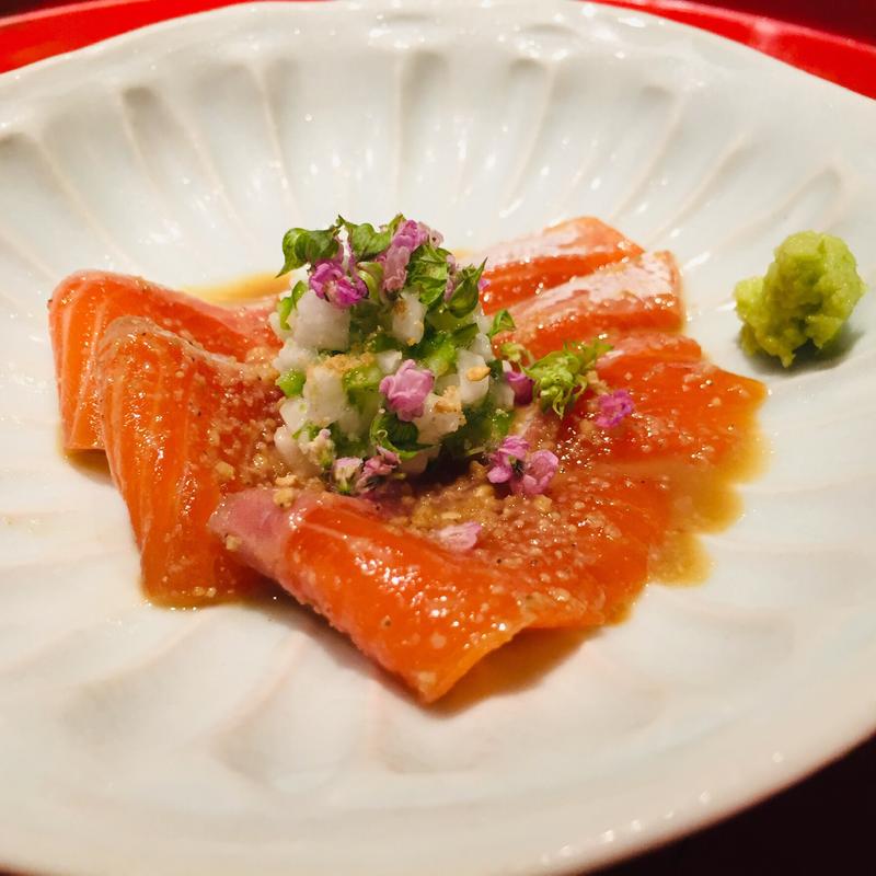 向付 霧島サーモンのなめろう仕立て(妙見温泉石原荘・レストラン石蔵)