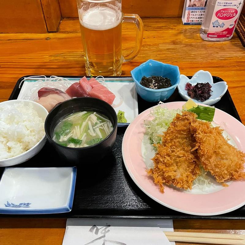 刺身3点とアジフライ(2)セット(おさかな食堂 大原)