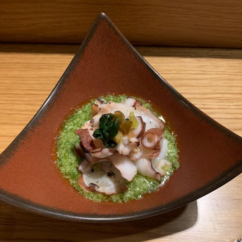 炙り水タコ　ジェノベーゼ(まぐろとさば。中目黒)