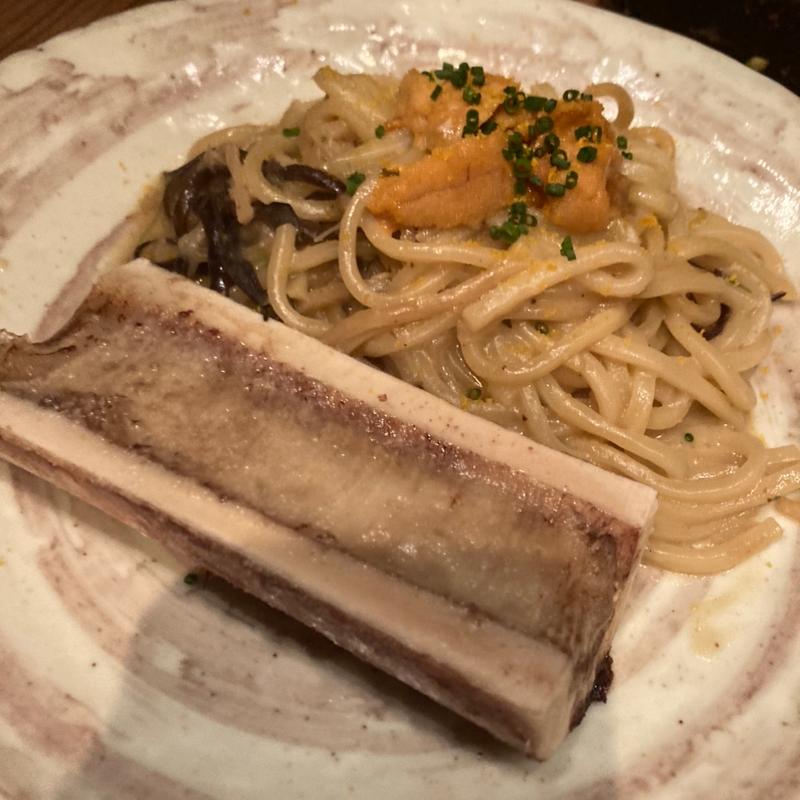 雲丹とボーンマローのまぜ麺(ゑすじ郎)